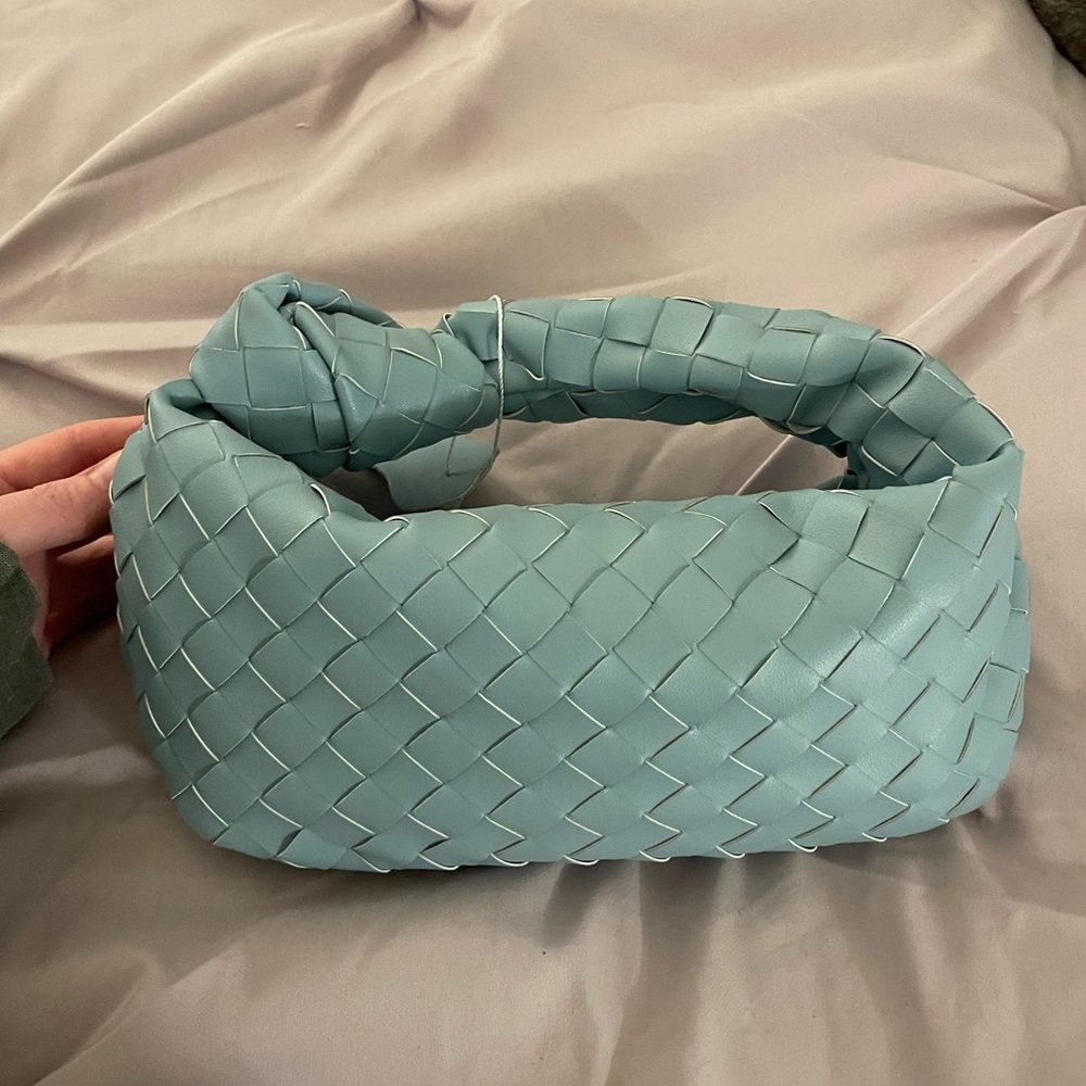 Pale Blue Woven Leather Mini Bag
